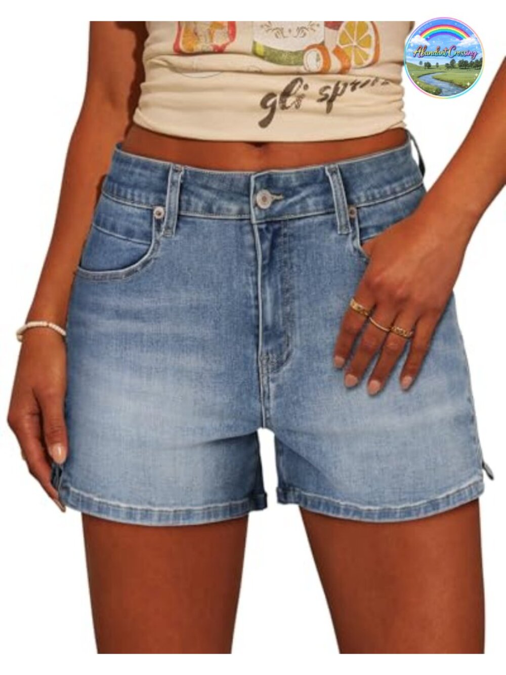 Women's Mid-High Waisted Stretchy Ripped Cutoff Denim Jean Shorts
